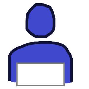 The head and torso of an abstract blue person with a large white rectangle in front along the bottom of the image.